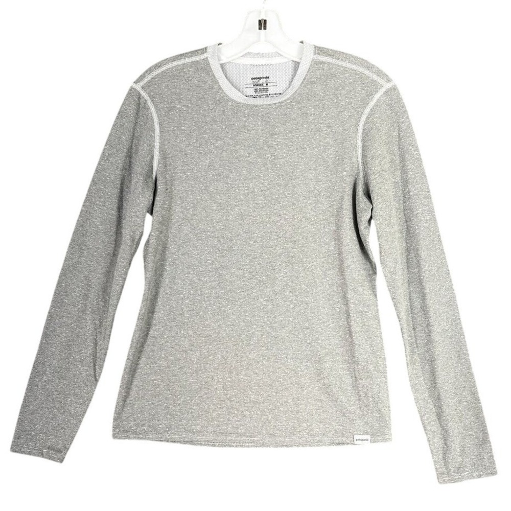 Patagonia Womens Capilene Tech Shirt‎ Medium Gray Thumbholes Activewear Polartec